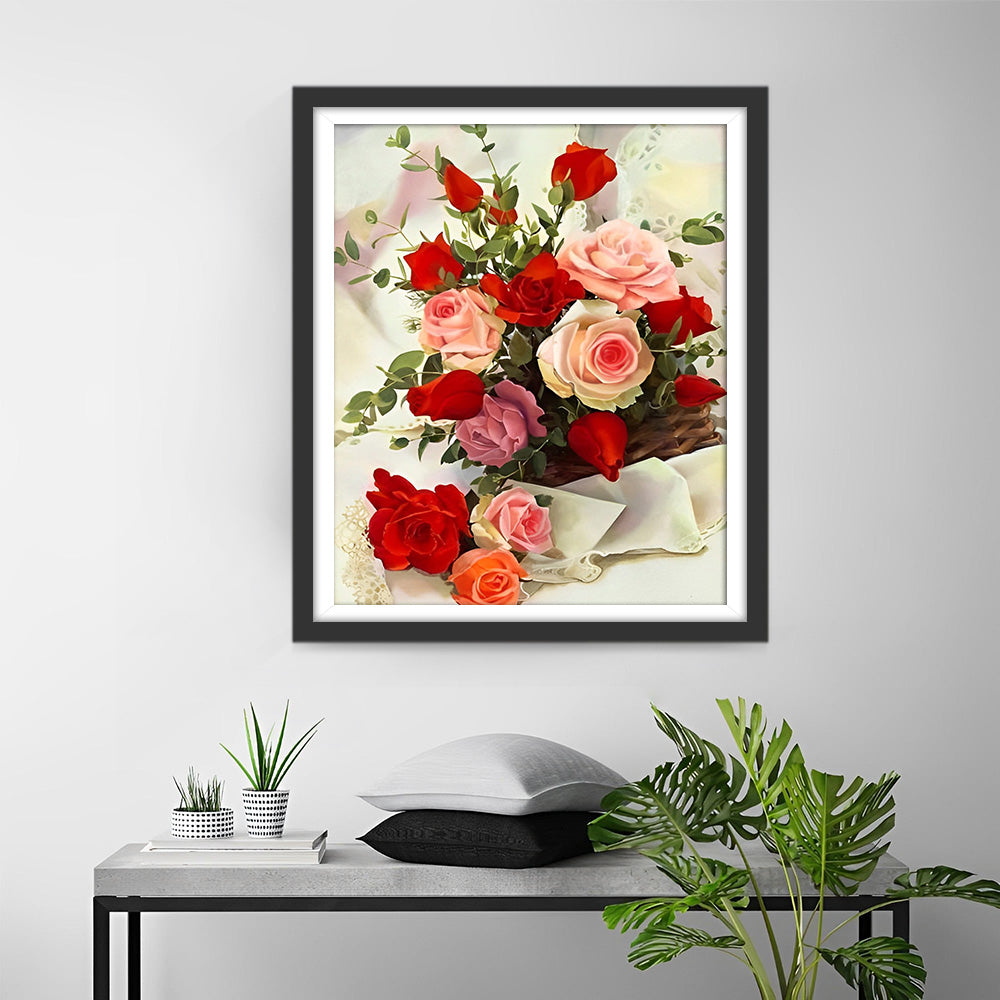 Roze en Rood Rozenboeket Diamond Painting