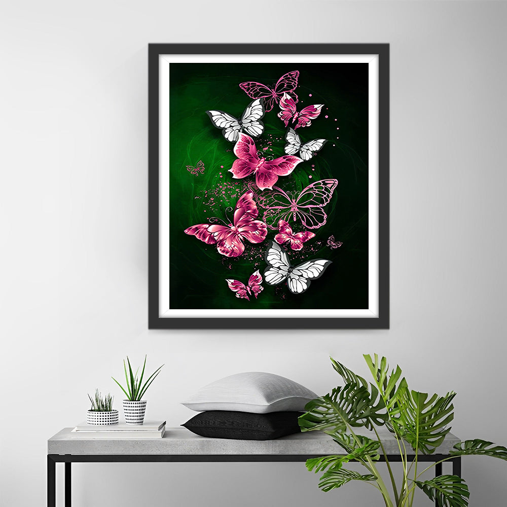 Roze en Witte Vlinders Diamond Painting