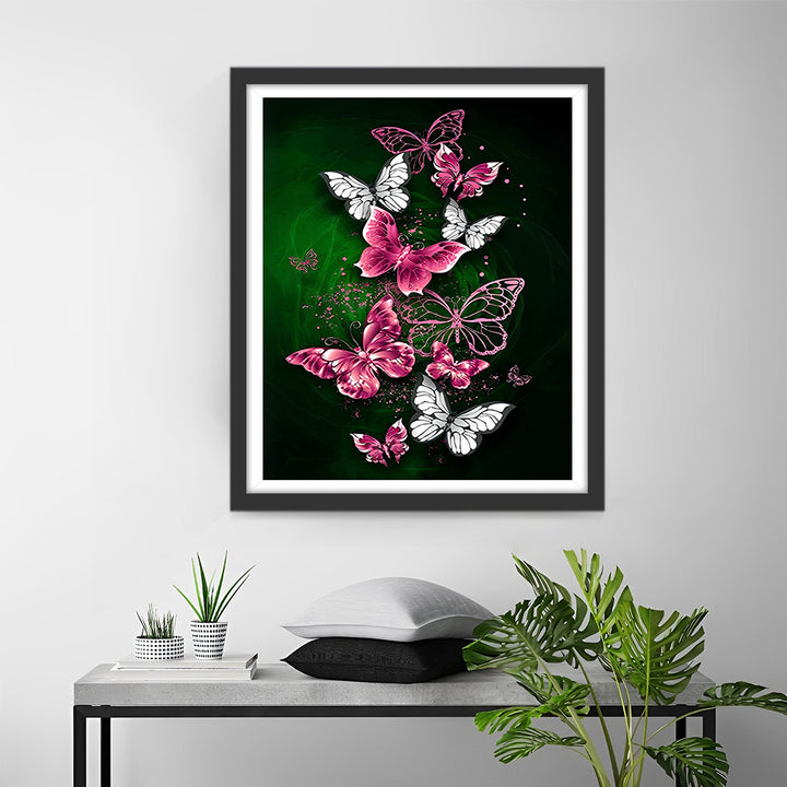 Roze en Witte Vlinders Diamond Painting