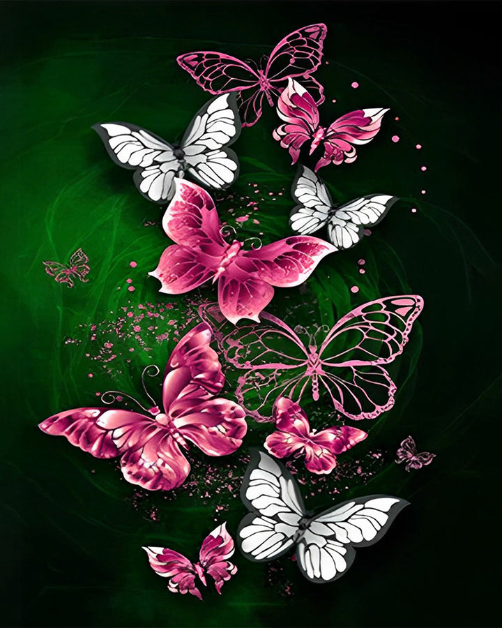 Roze en Witte Vlinders Diamond Painting