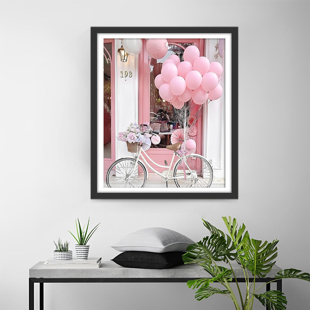Roze Fiets en Ballonnen Diamond Painting