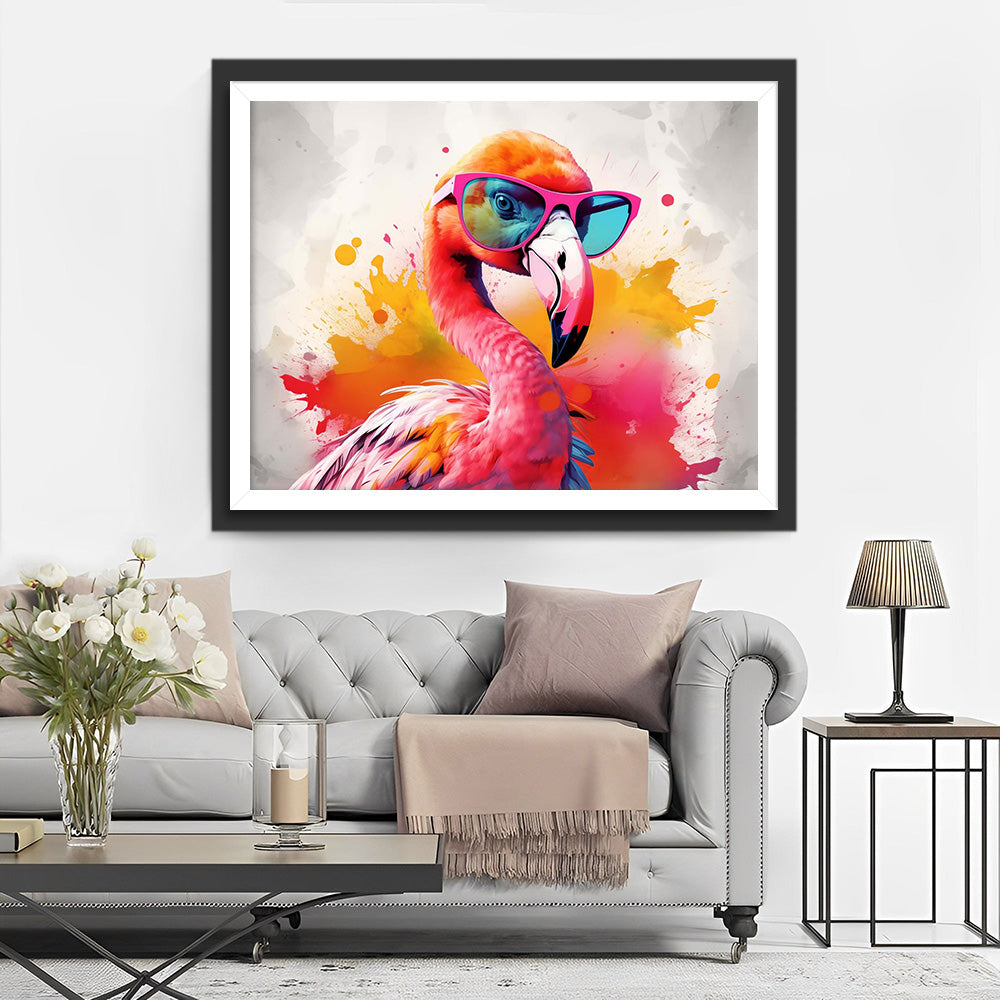 Roze Flamingo met Brillen Diamond Painting