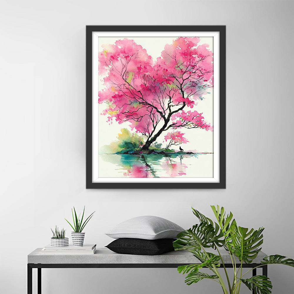 Roze Hartvormige Boom Diamond Painting