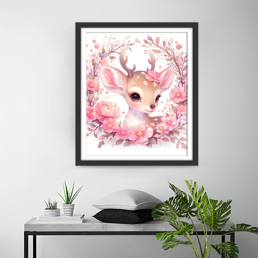 Roze Krans en Reekalf Diamond Painting
