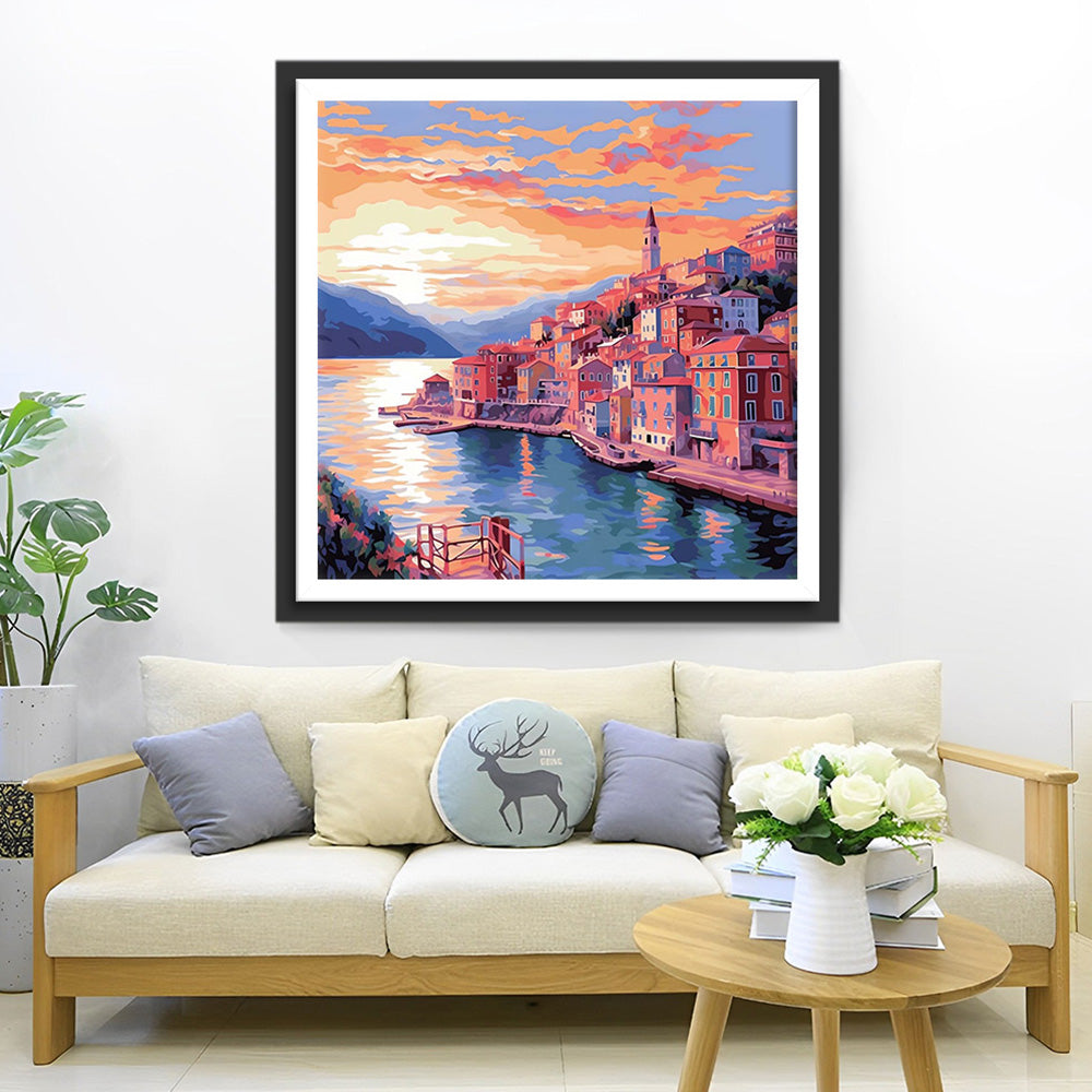 Roze Kustplaats Diamond Painting