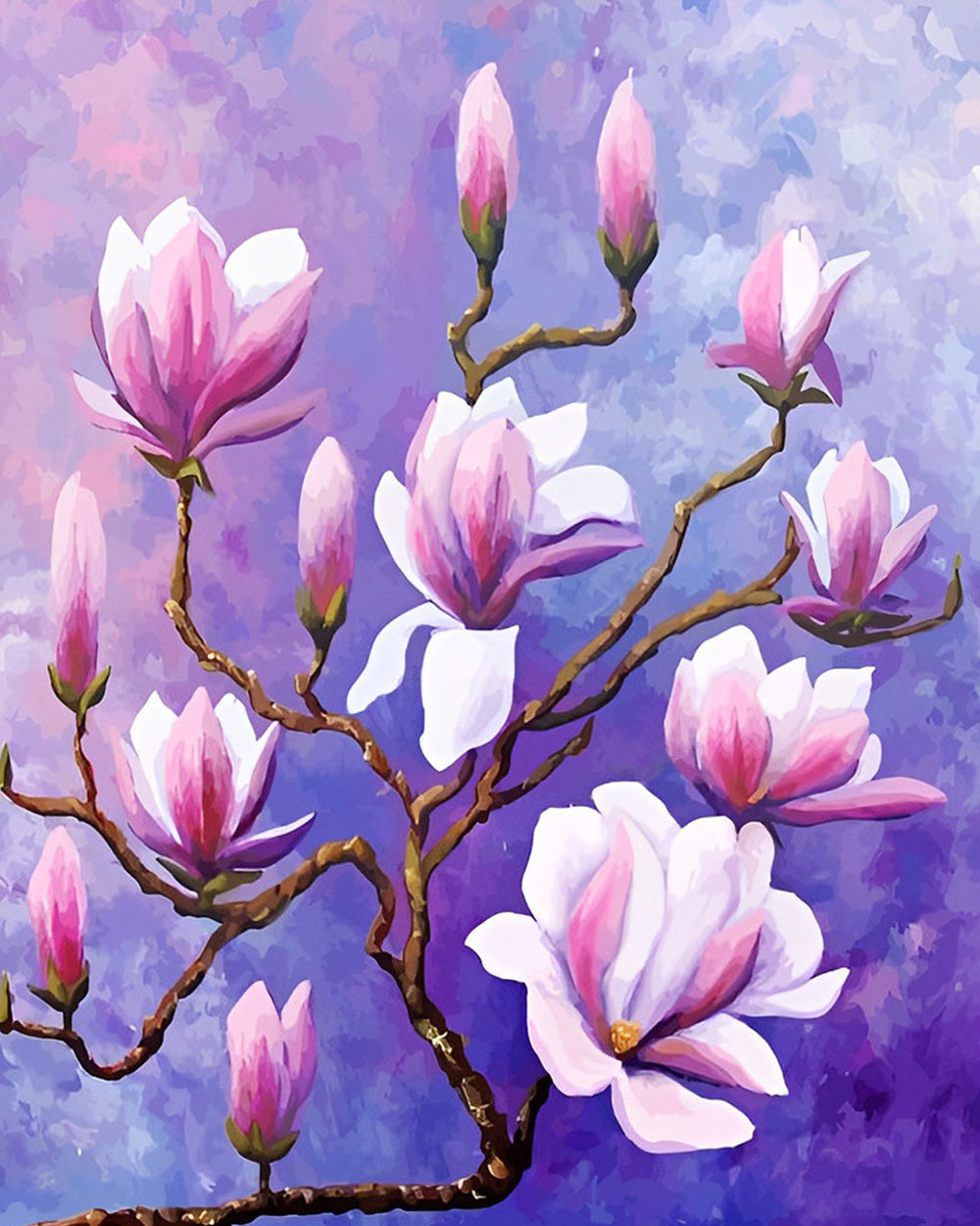Roze Magnolia Bloemen aan Boom Diamond Painting