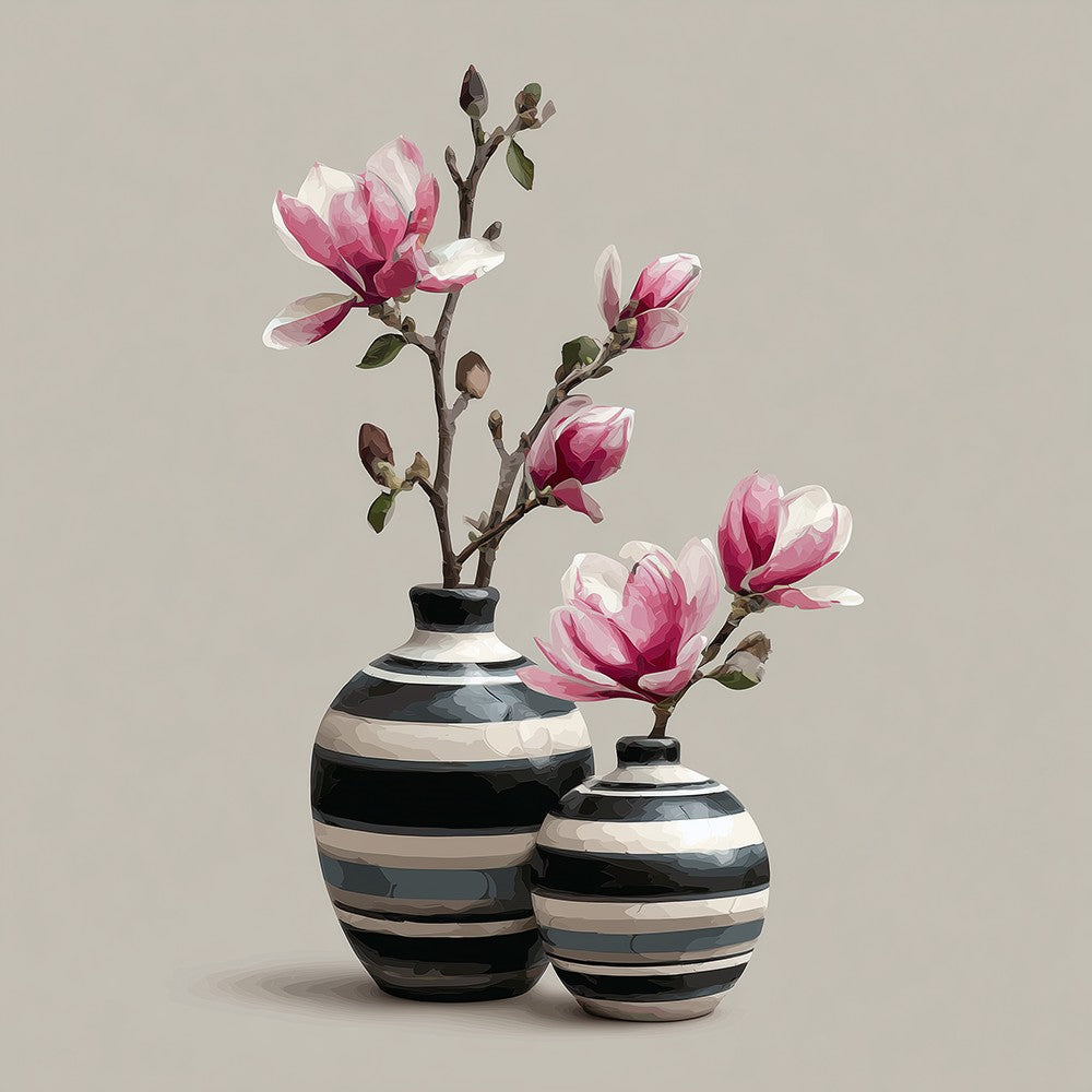 Roze Magnolia Takken in een Aardewerken Pot Diamond Painting