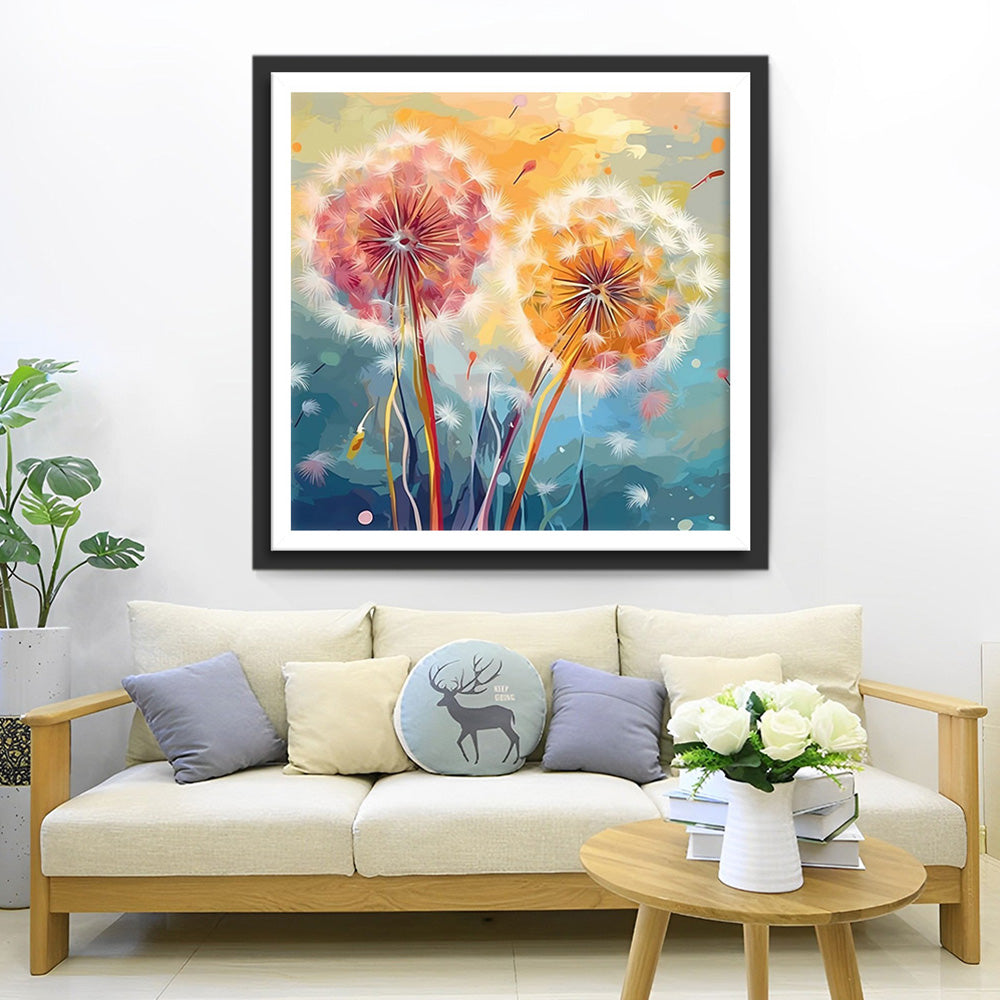Roze Paardenbloemen Diamond Painting
