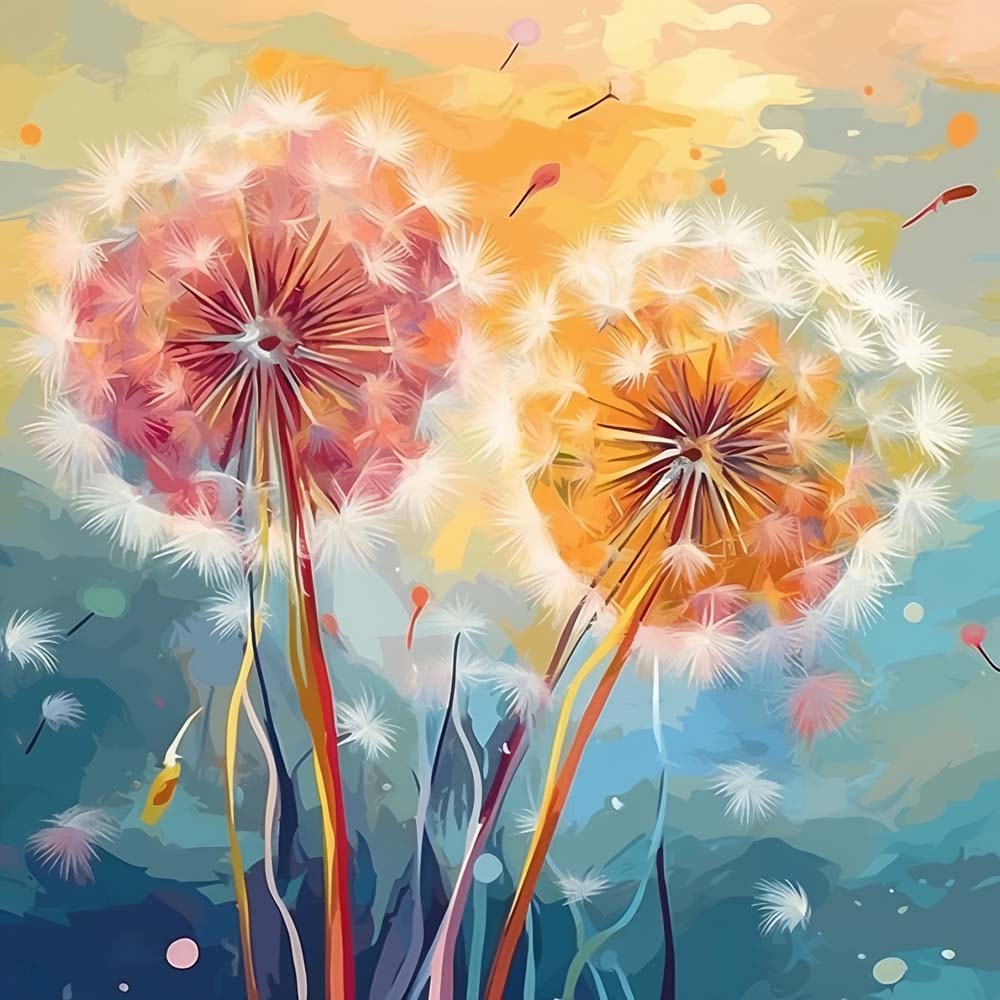 Roze Paardenbloemen Diamond Painting