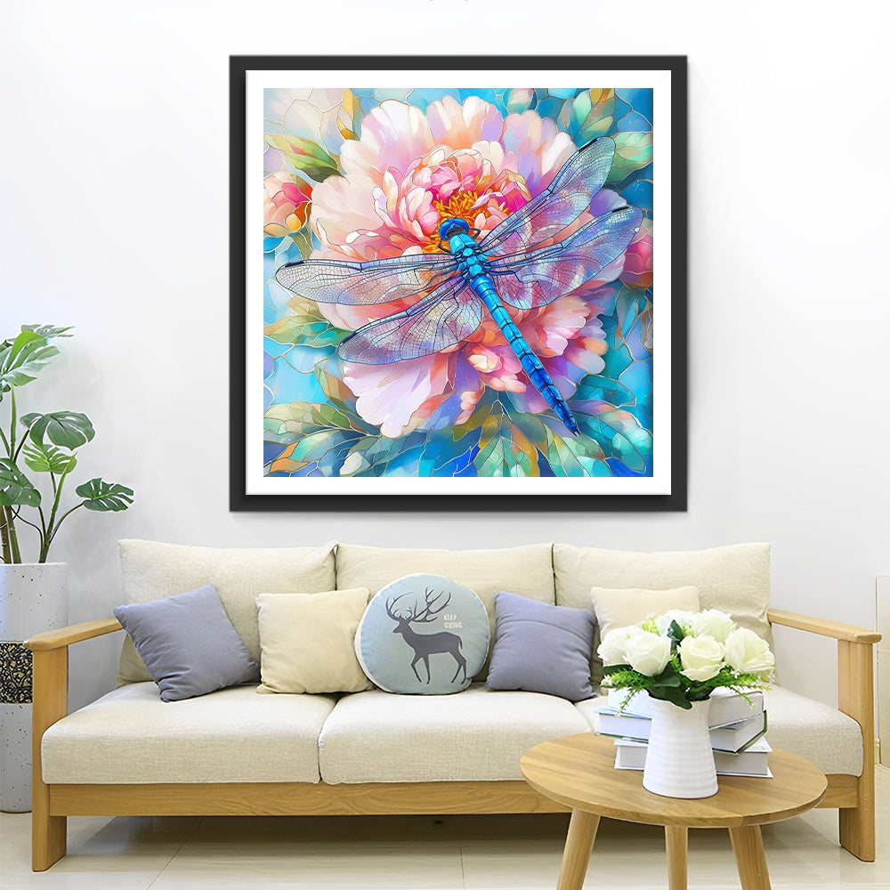 Roze Pioen en een Libel Diamond Painting