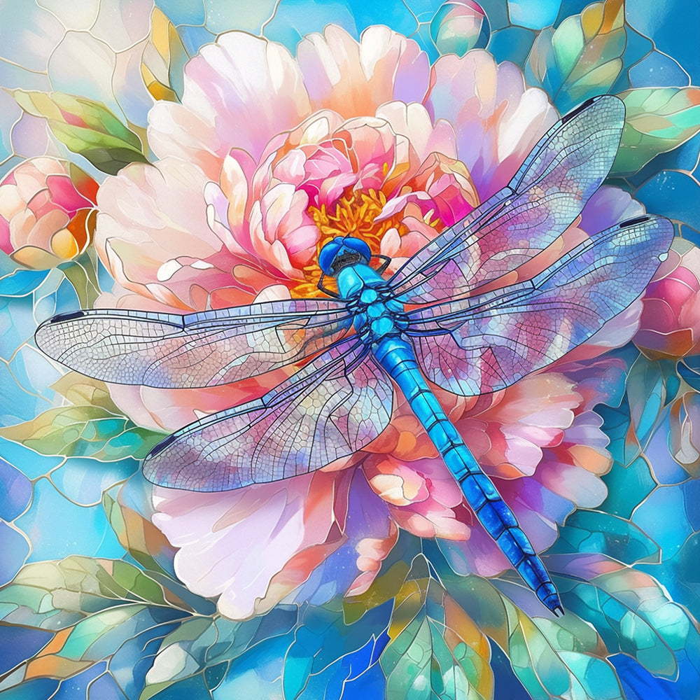 Roze Pioen en een Libel Diamond Painting