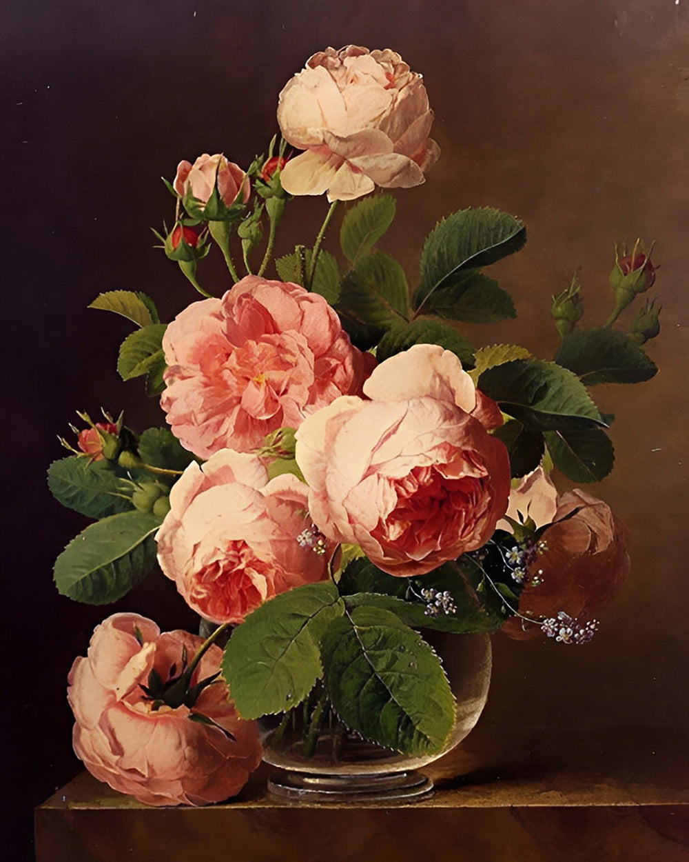 Roze Pioenen in Glazen Vaas Diamond Painting