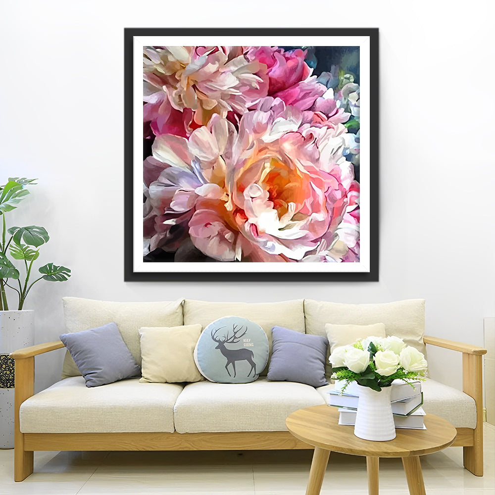 Roze Pioenrozen Bloeien Weelderig Diamond Painting