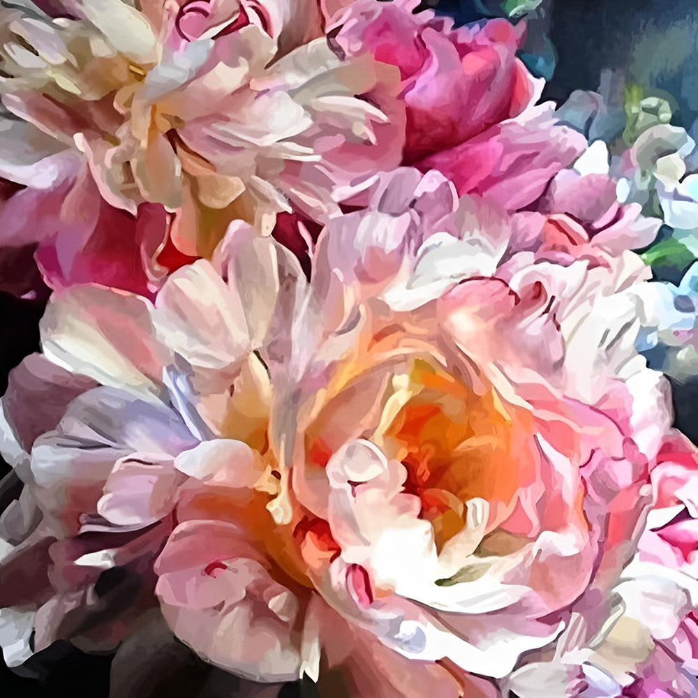 Roze Pioenrozen Bloeien Weelderig Diamond Painting