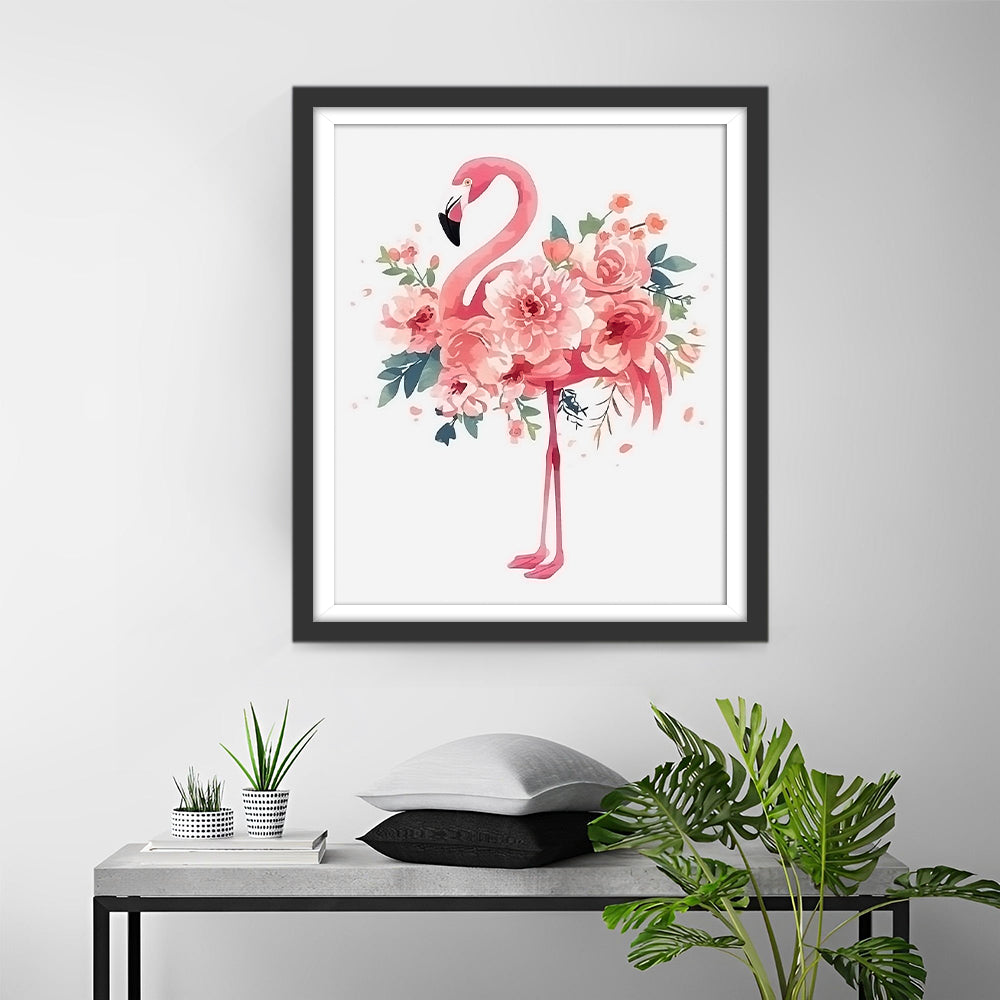 Roze Pioenrozen en Flamingo's Diamond Painting