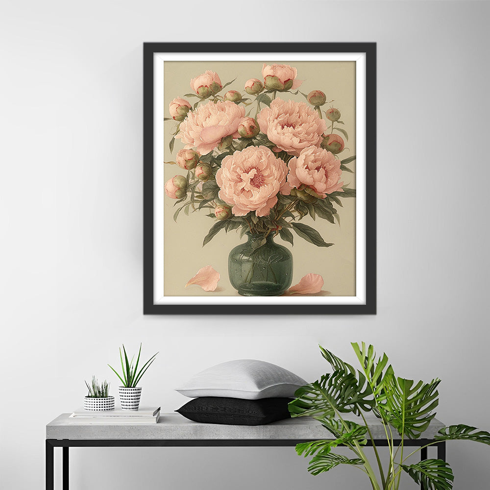 Roze Pioenrozen in de Vaas Diamond Painting