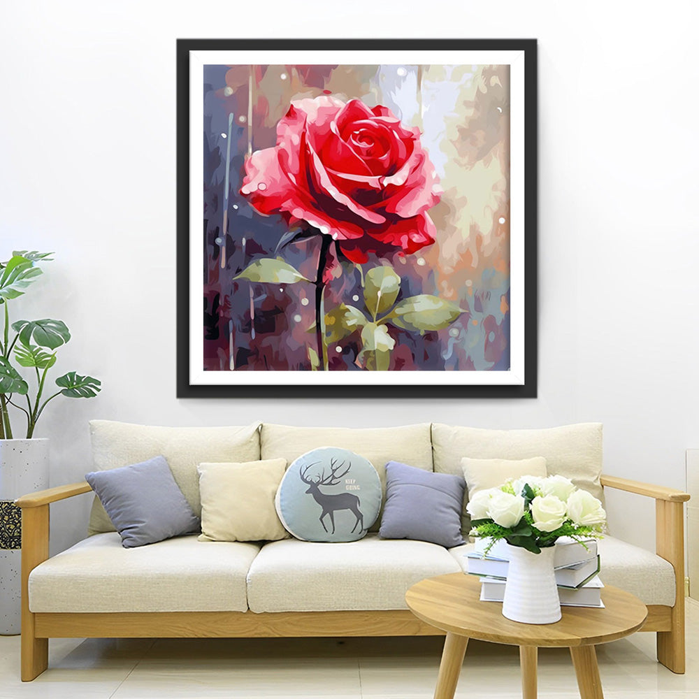 Roze Roos in de Regen Diamond Painting