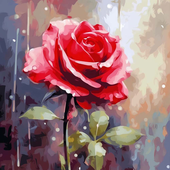 Roze Roos in de Regen Diamond Painting