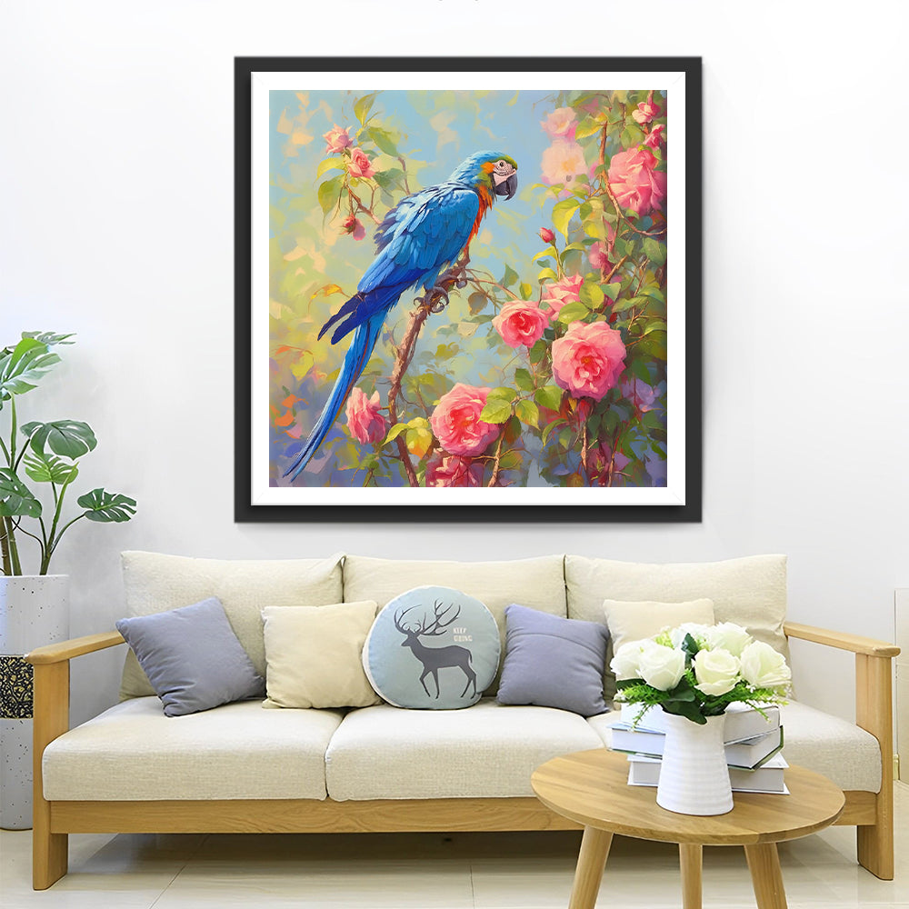 Roze Rozen en Papegaai Diamond Painting