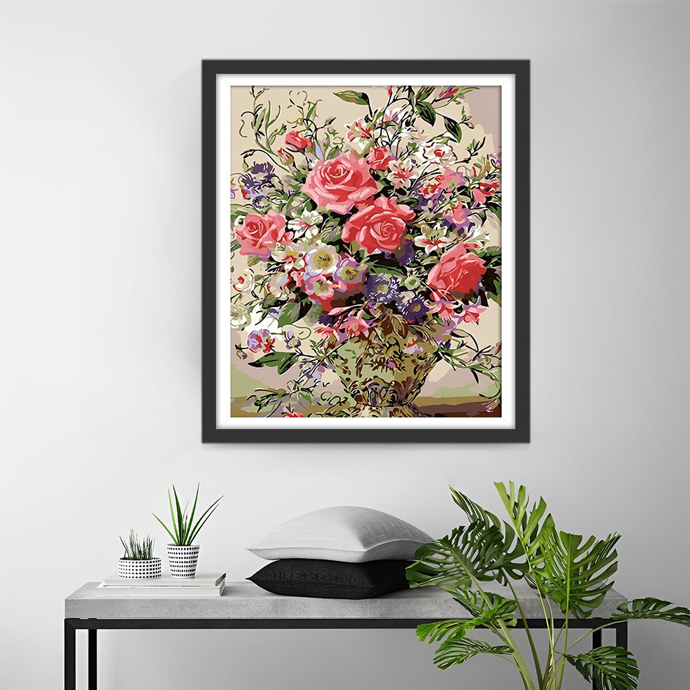 Roze Rozen in Retro Vaas Diamond Painting