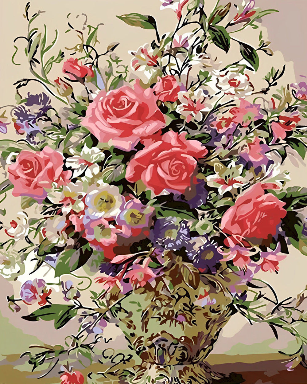 Roze Rozen in Retro Vaas Diamond Painting