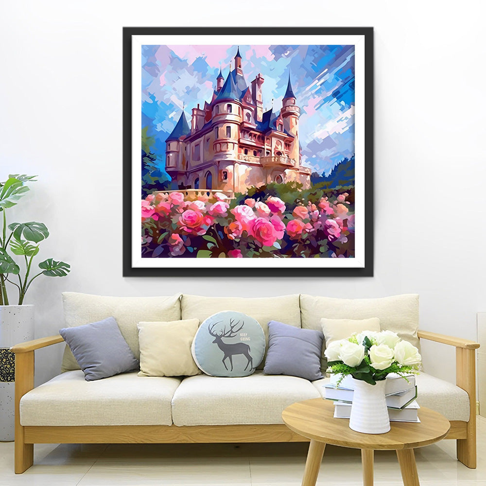 Roze Rozenkasteel Diamond Painting