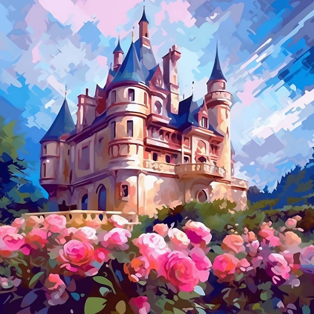 Roze Rozenkasteel Diamond Painting