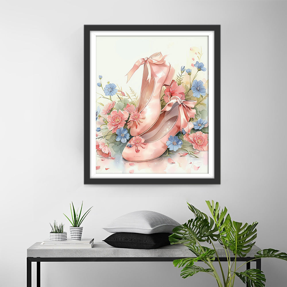 Roze Schoenen en Bloemen Diamond Painting