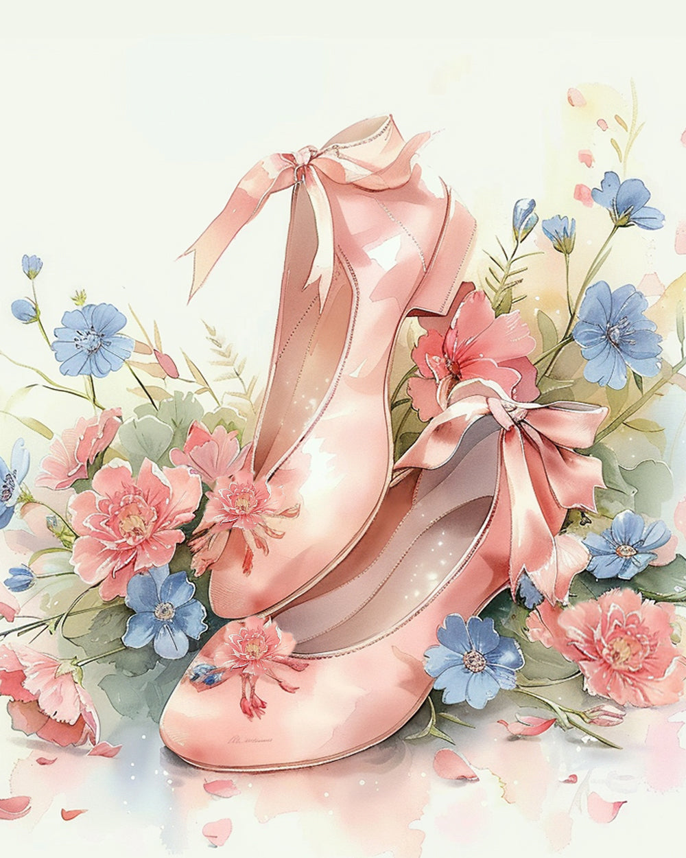 Roze Schoenen en Bloemen Diamond Painting