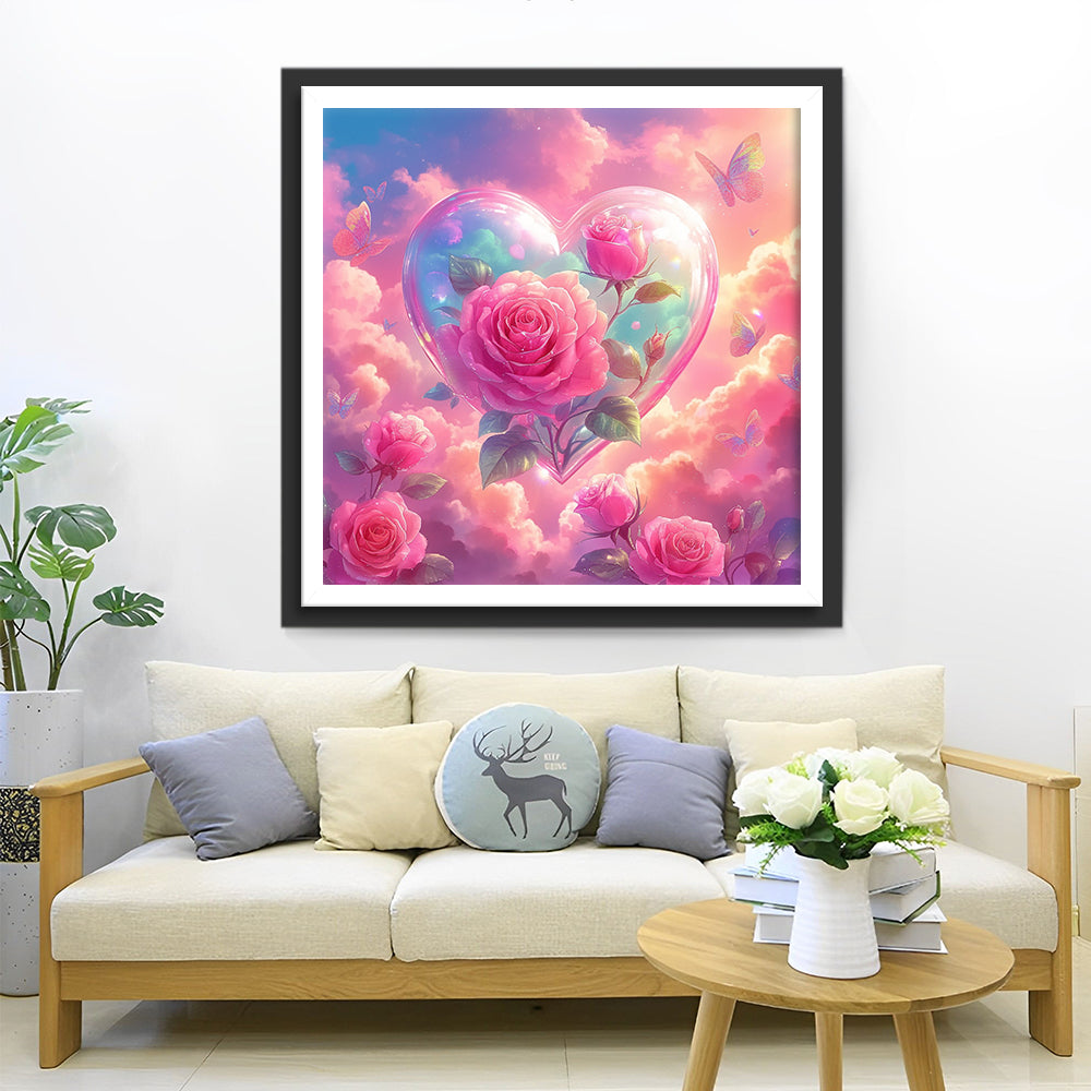 Roze Tedereheid in Bloem- en Hartvorm Diamond Painting