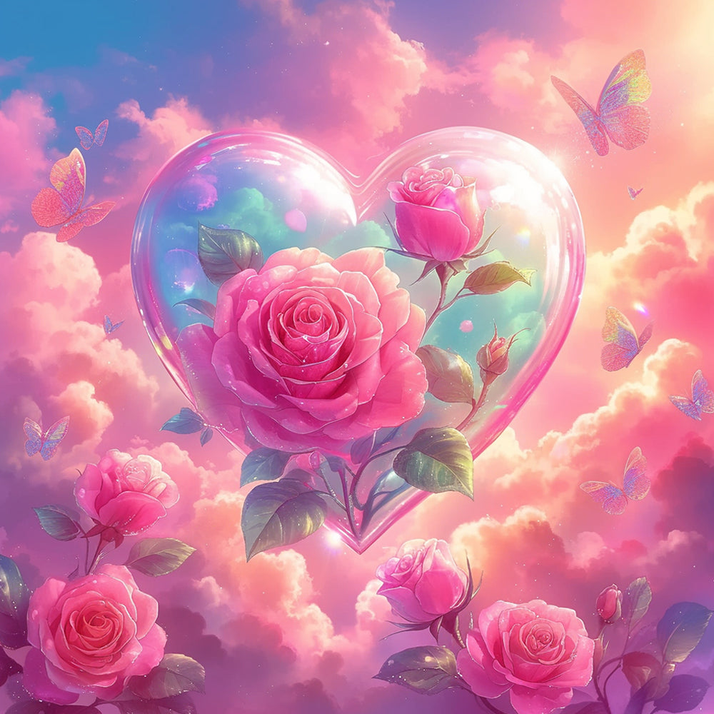 Roze Tedereheid in Bloem- en Hartvorm Diamond Painting