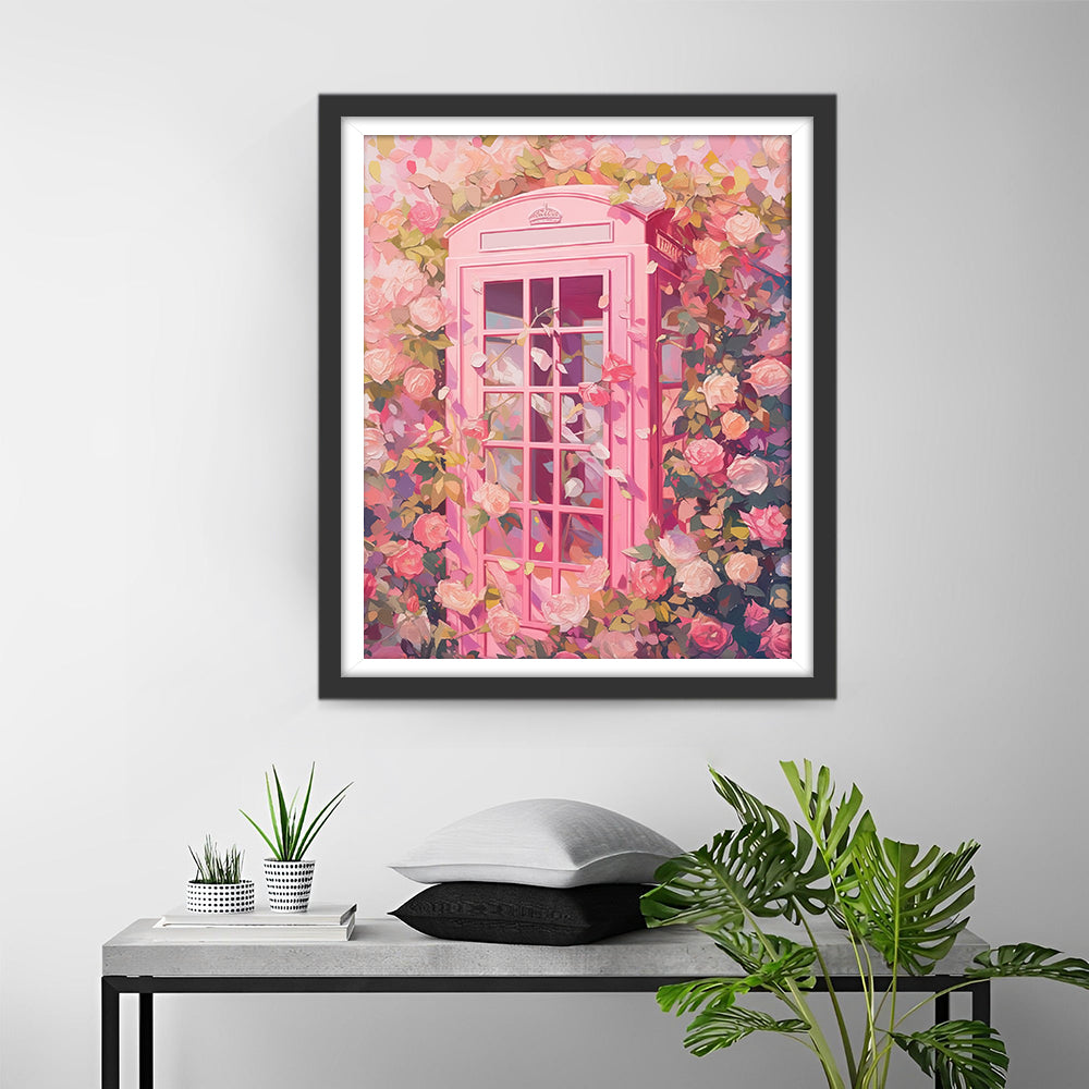 Roze Telefooncel in Rozenparadijs Diamond Painting