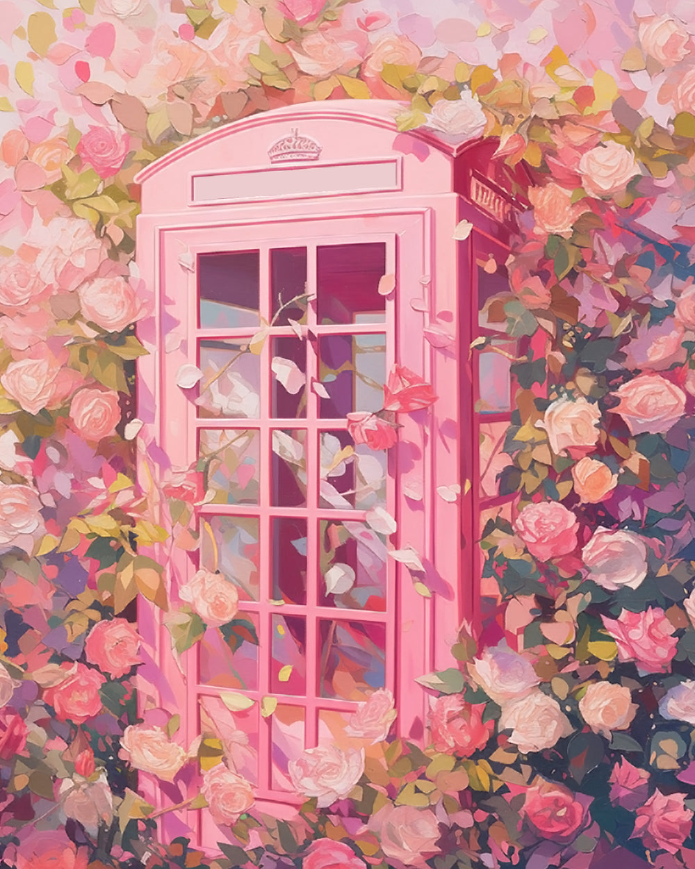 Roze Telefooncel in Rozenparadijs Diamond Painting