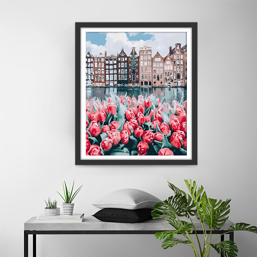 Roze Tulpen in Amsterdam Diamond Painting