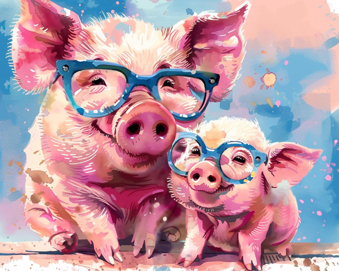 Roze Varkens met Brillen Diamond Painting