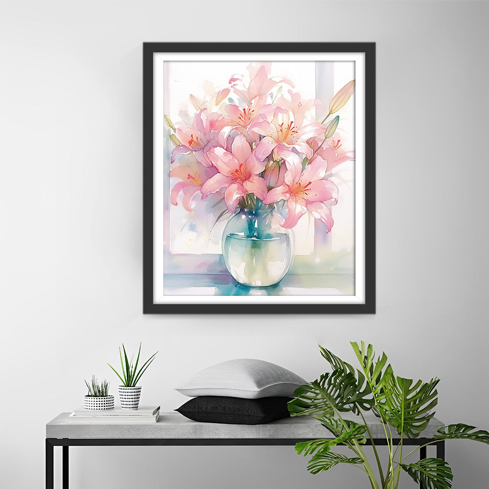 Roze Waterverflelies Diamond Painting