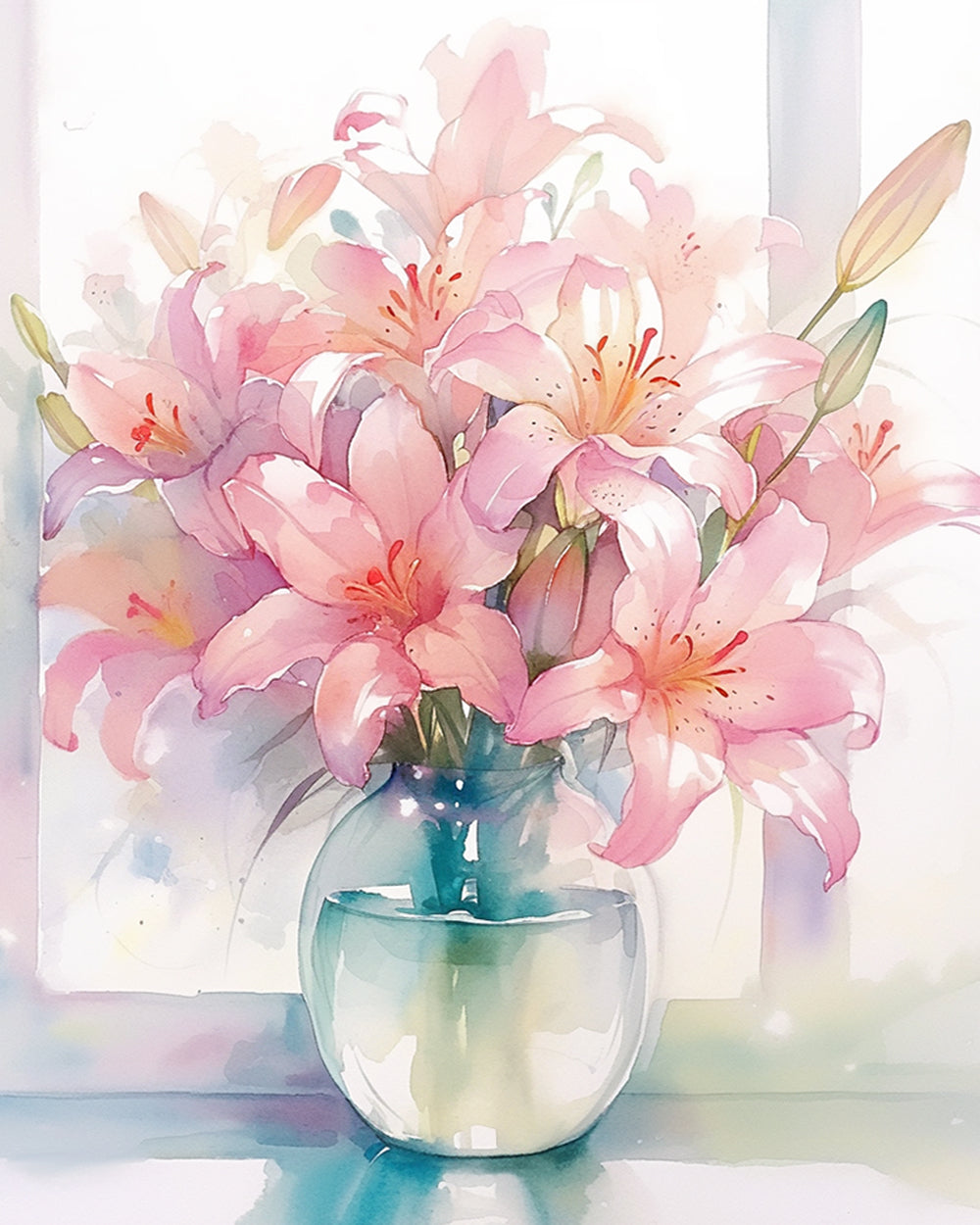 Roze Waterverflelies Diamond Painting