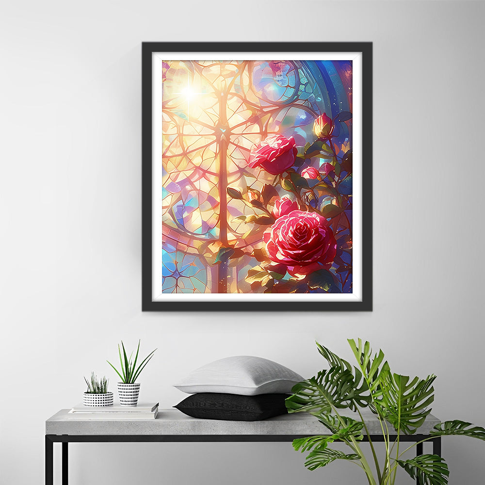 Rozen Achter Glaskunst Diamond Painting