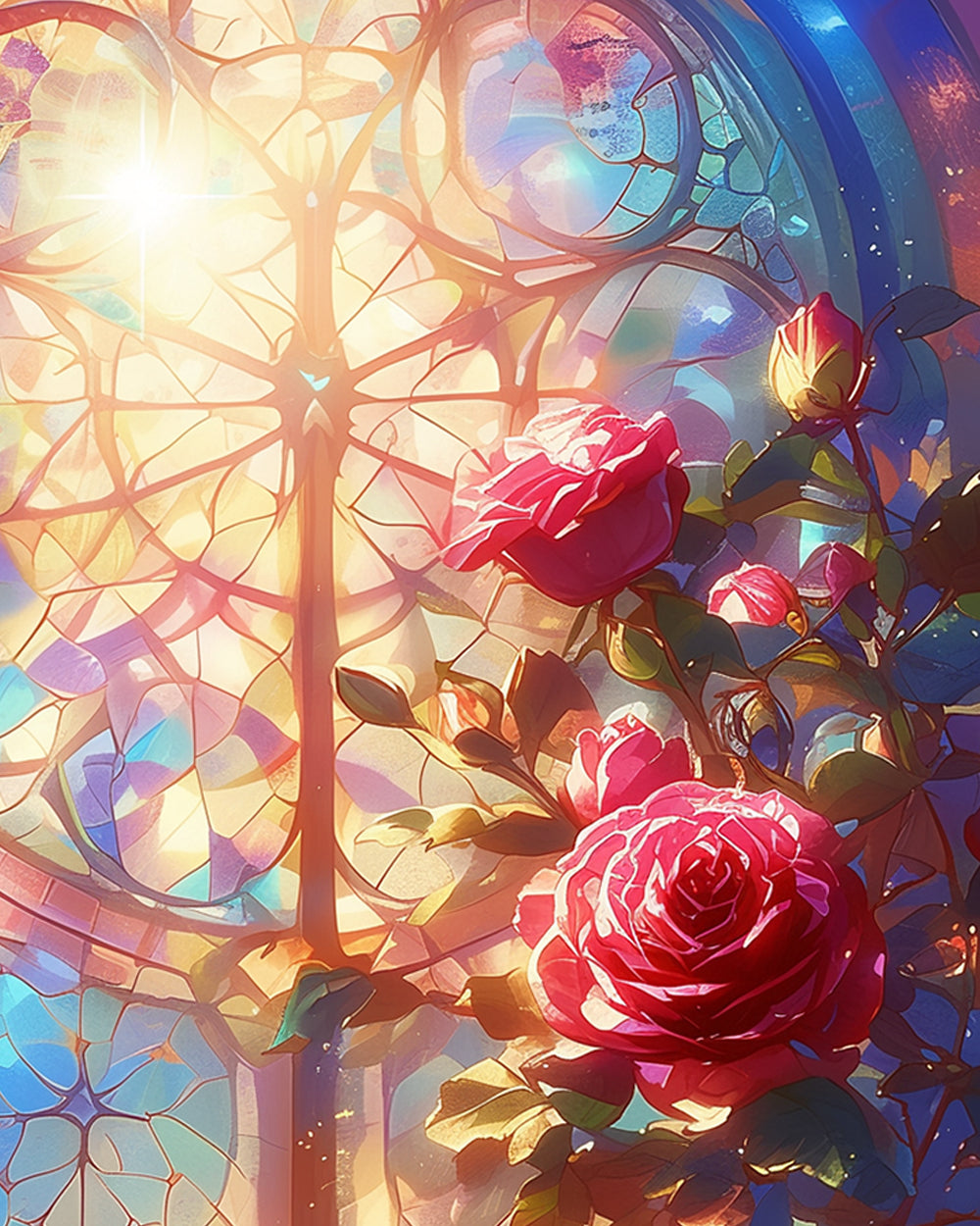 Rozen Achter Glaskunst Diamond Painting