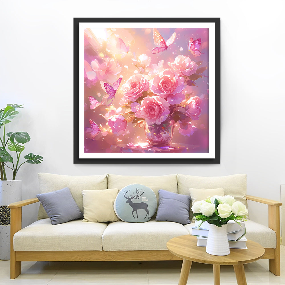 Rozen en Vlinders in de Magische Gloed Diamond Painting