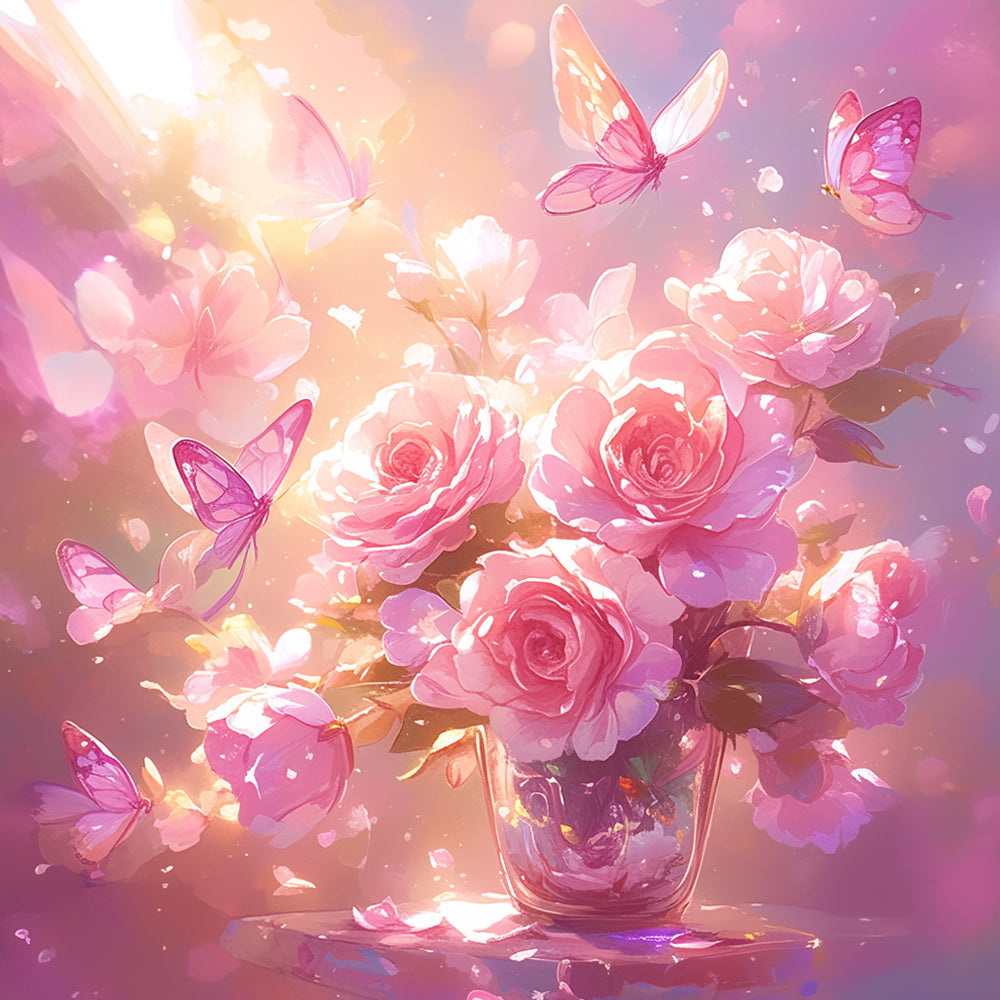 Rozen en Vlinders in de Magische Gloed Diamond Painting