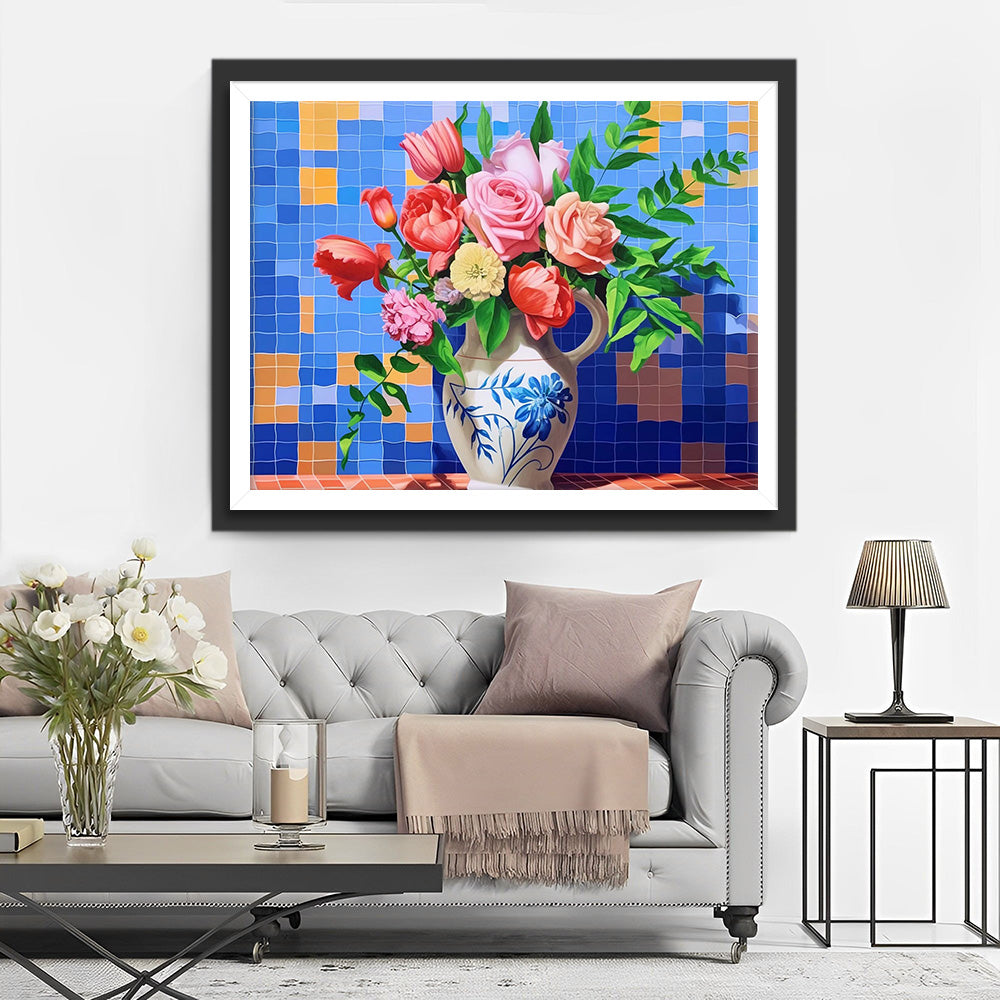 Rozen in Porseleinen Vaas Diamond Painting