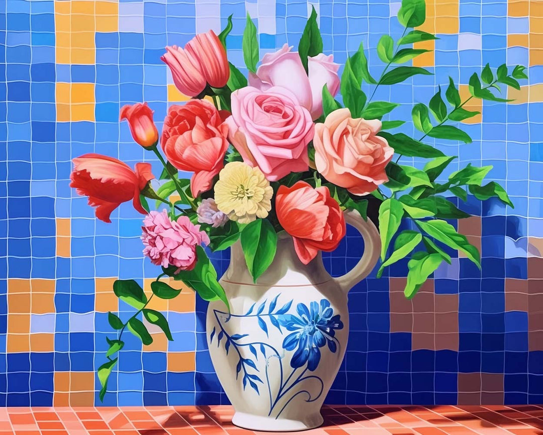 Rozen in Porseleinen Vaas Diamond Painting