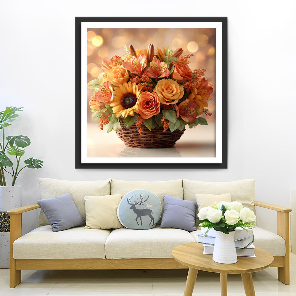 Rozen, Lelies en Zonnebloemen in een Mand Diamond Painting