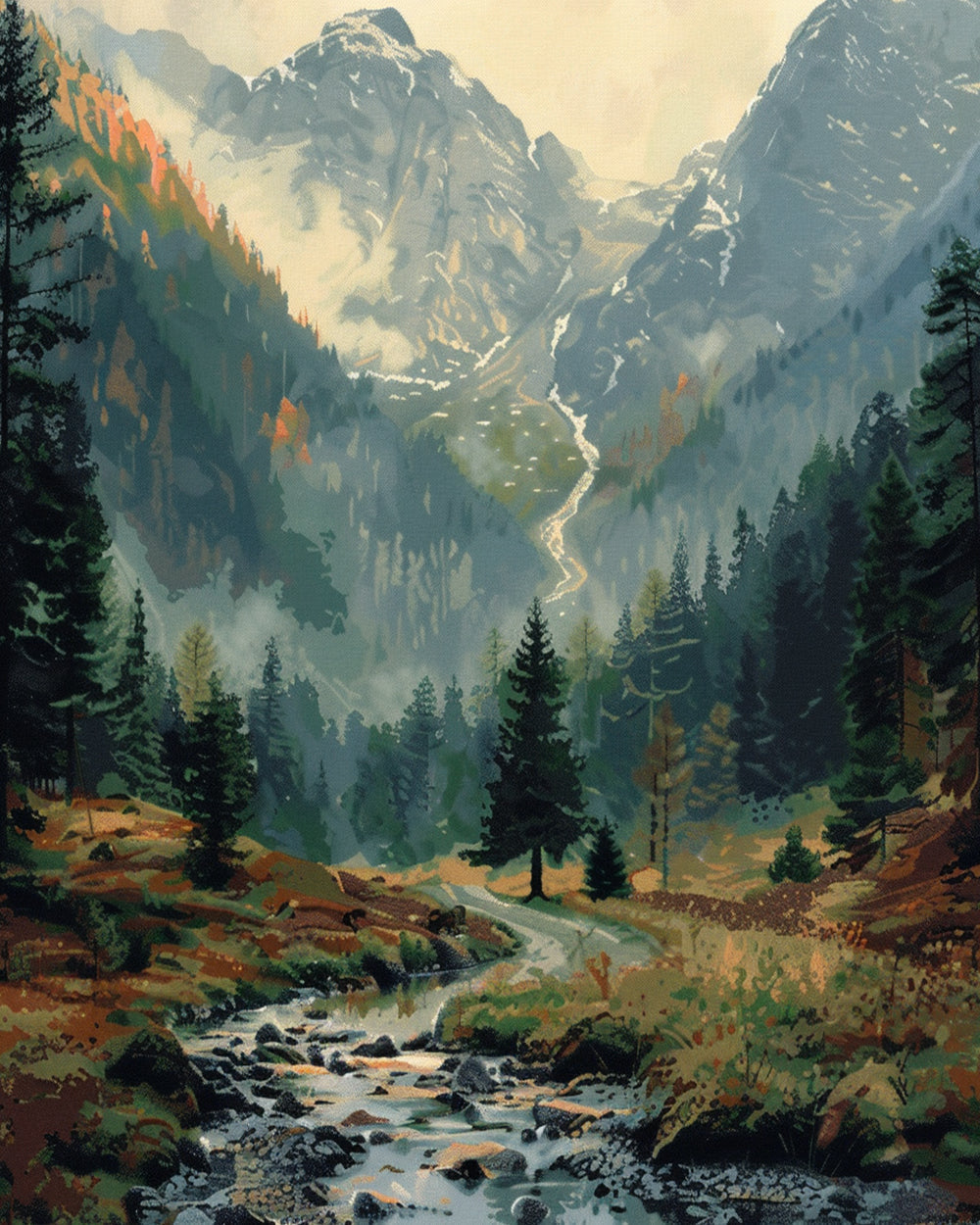 Rustige Berg en Bos Diamond Painting