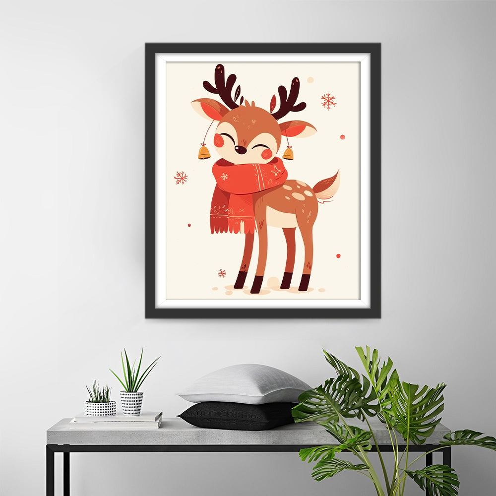 Schattig Hert in Kerstkostuum Diamond Painting
