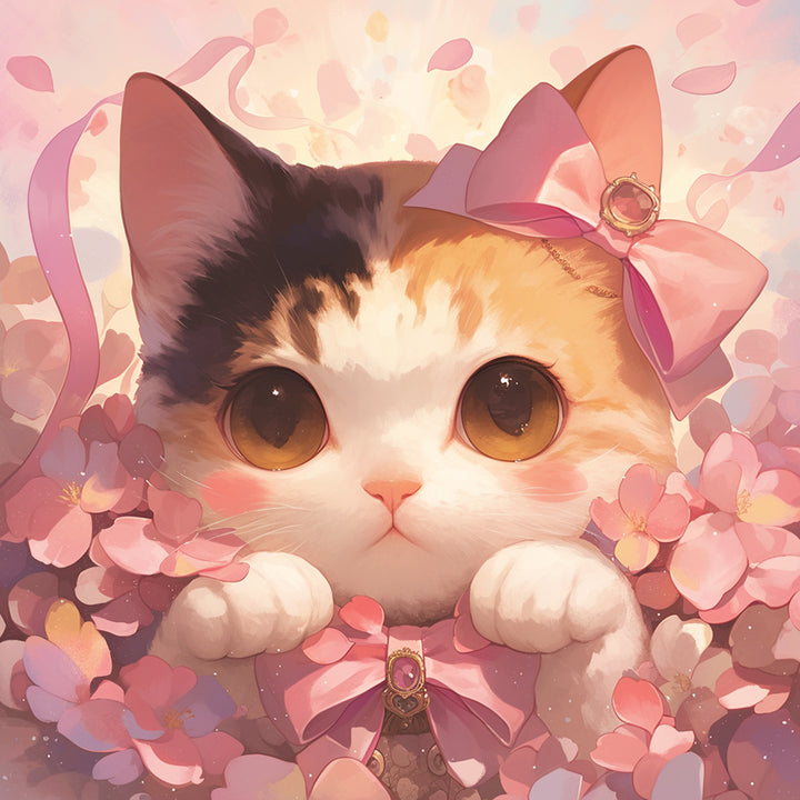 Schattig Katje met Roze Strik Diamond Painting