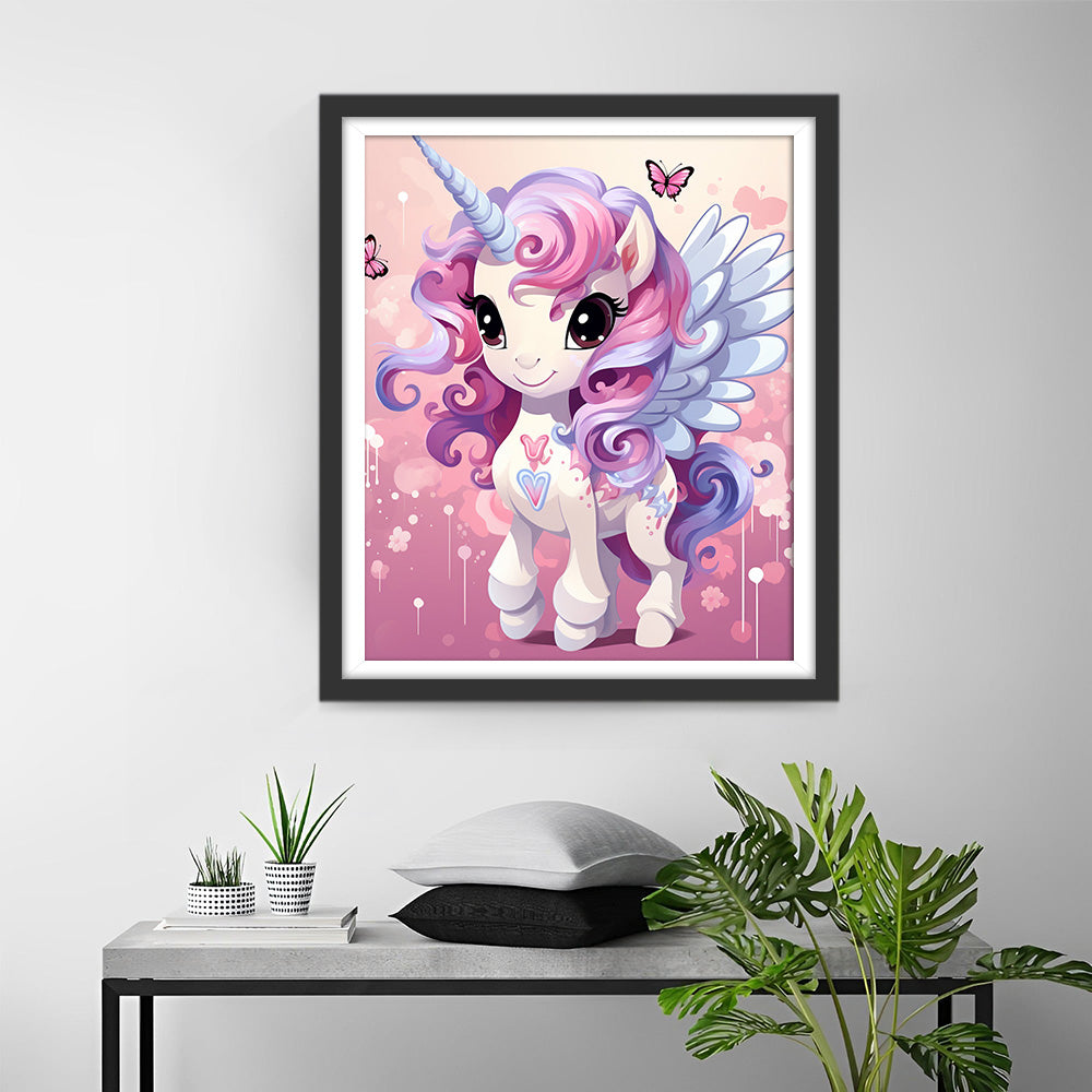 Schattige Cartoon Eenhoorn met Vleugels Diamond Painting