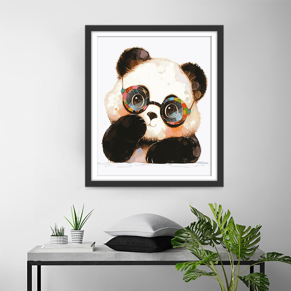 Schattige Cartoon Panda met Bril Diamond Painting
