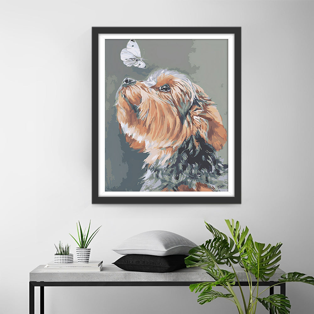 Schattige Hond en Vlinder Diamond Painting